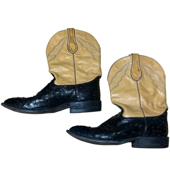 Hondo El Paso TX Men’s Cowboy Boots 8794 Ostrich Tan & Black Size 10 E USA Made - Picture 3 of 10